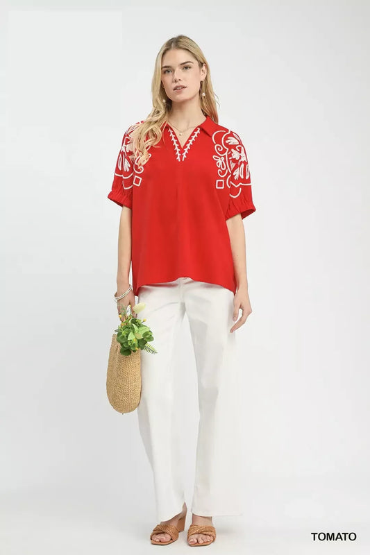 Umgee Floral Embroidered Sleeve Blouse (women's shirts & tops) view 2 - shop at us.meeeshop