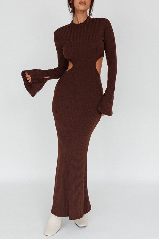 Long Sleeves with flared Cuffs Knit Maxi Dress | us.meeeshop