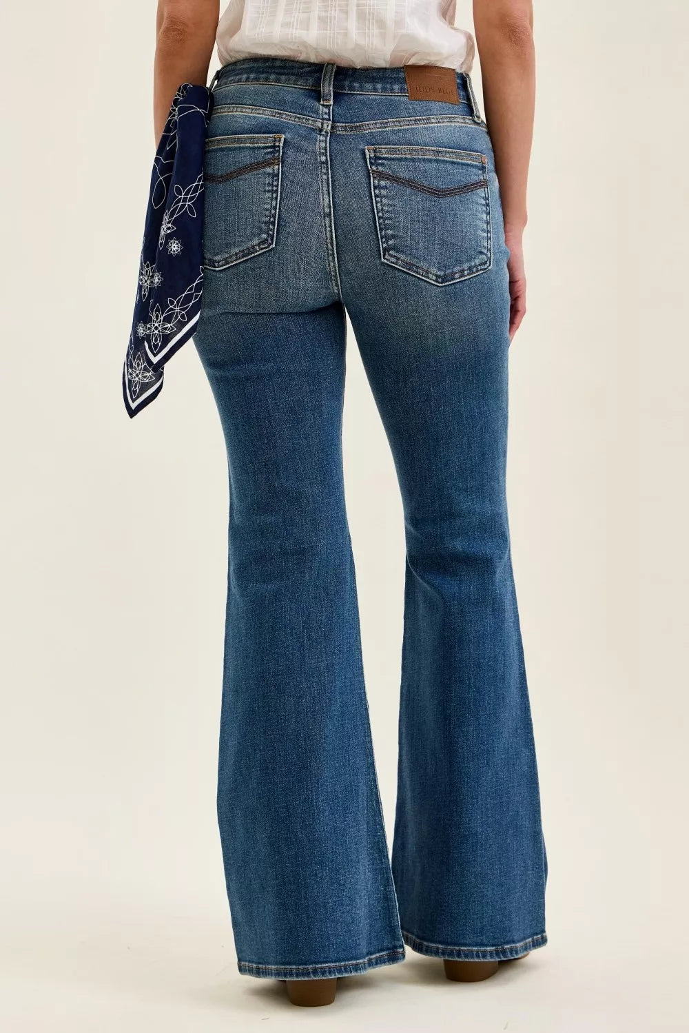 judy blue mid Judy Blue Mid Rise Jaqueline Flare with Triple Needle Back Pkts and Bandana Loop view 4 (piece) - shop at us.me