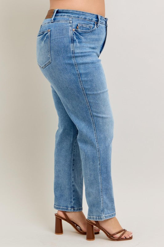 Judy Blue Full Size Tummy Control Vintage Wash Straight Jeans Plus Size - us.meeeshop