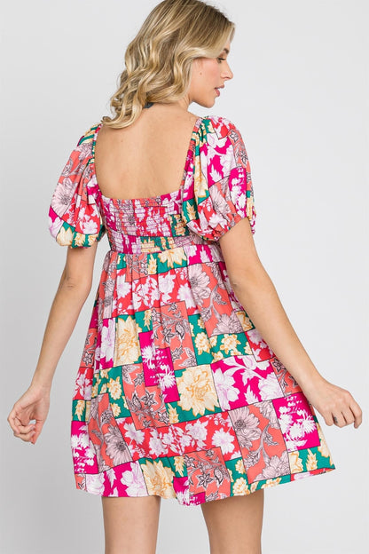 GeeGee Floral Ruff Sleeve Mini Dress | us.meeeshop