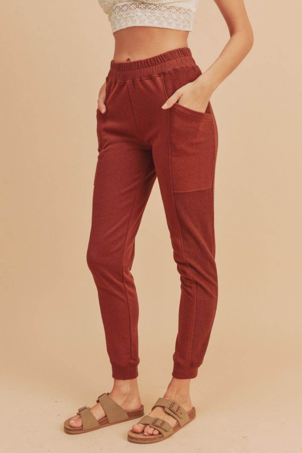 Aemi + Co Elastic Waist Joggers with Pockets - us.meeeshop