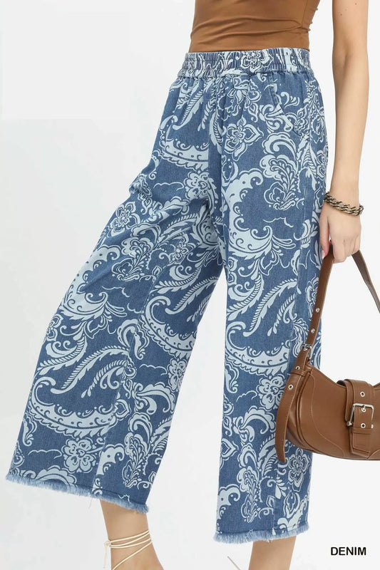 umgee stone wash Umgee Stone Wash Wide Leg Crop Pants view 2 (bottom) - shop at us.meeeshop