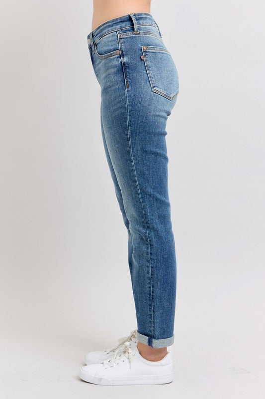 Judy Blue Full Size Mid Rise Skinny Cuff Jeans with Pockets Plus Size - us.meeeshop