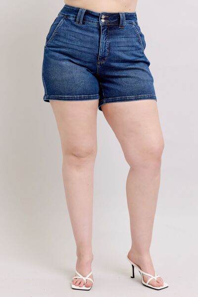 Judy Blue Double Button Waistband Denim Shorts Plus Size - us.meeeshop