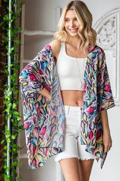 Heimish Full Size Multi Color Snake Open Cardigan Plus Size - us.meeeshop