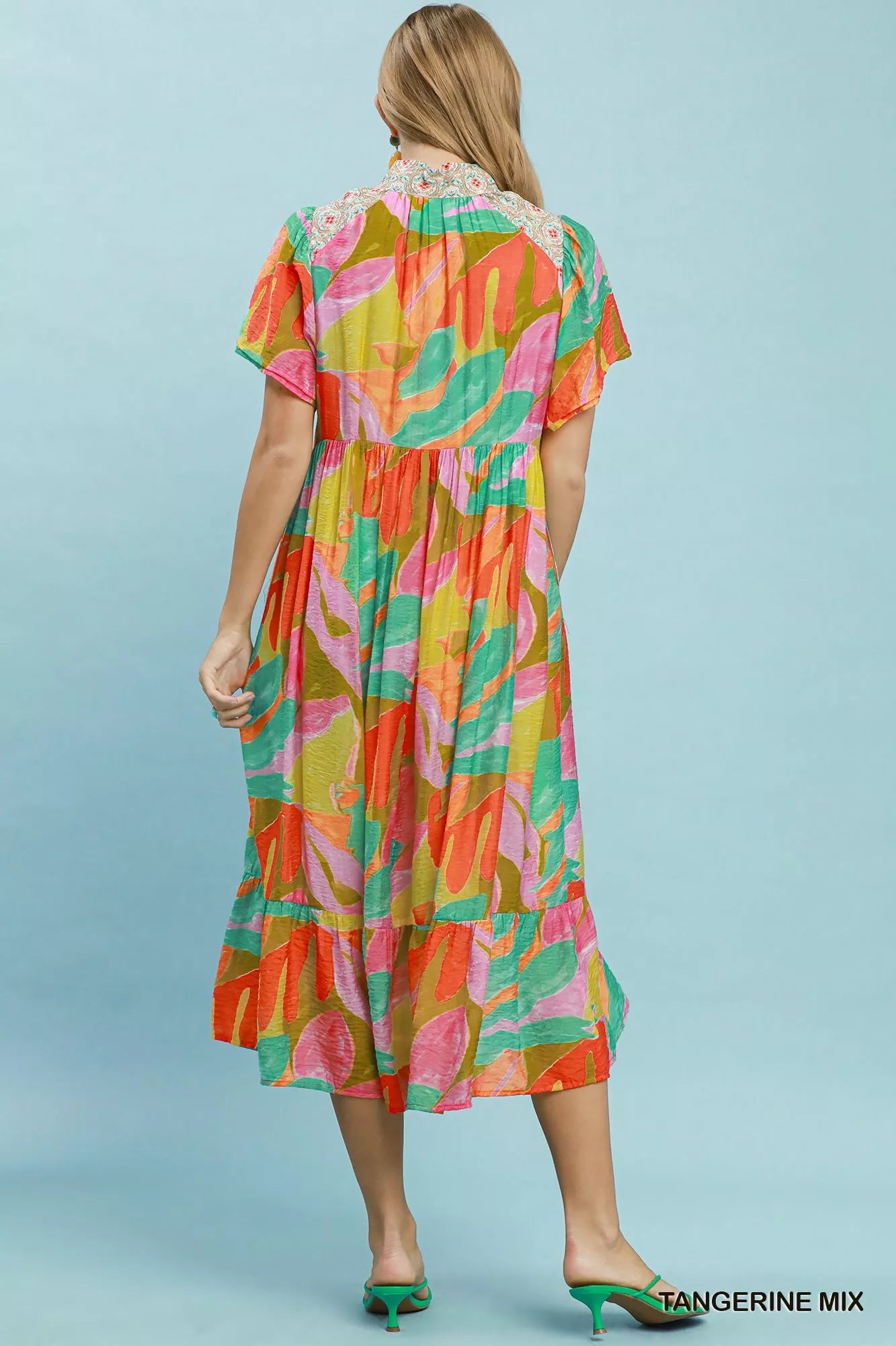 umgee abstract tropical Umgee Abstract Tropical Print Tiered Midi Dress view 3 (dress) - shop at us.meeeshop