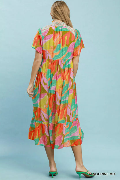 umgee abstract tropical Umgee Abstract Tropical Print Tiered Midi Dress view 3 (dress) - shop at us.meeeshop