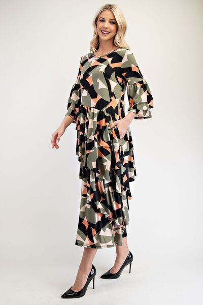 Celeste Printed Asymmetrical Ruffle Midi Dress Plus Size - us.meeeshop