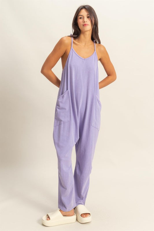 HYFVE Relaxed Fit Mineral Washed Overalls with Pockets in Lavender - us.meeeshop