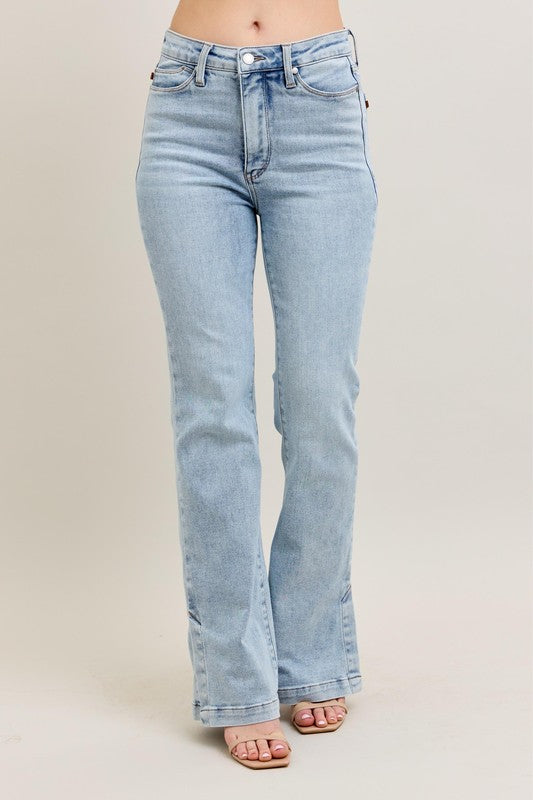 Judy Blue Full Size Tummy Control Vintage Wash Side Slit Slim Boot Jeans Plus Size - us.meeeshop