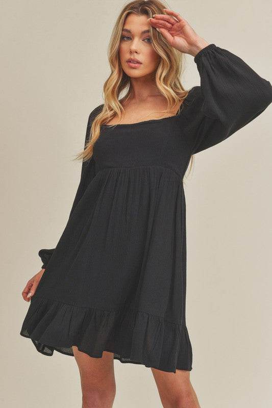 Aemi + Co Ruffled Hem Square Neck Balloon Sleeve Mini Dress - us.meeeshop