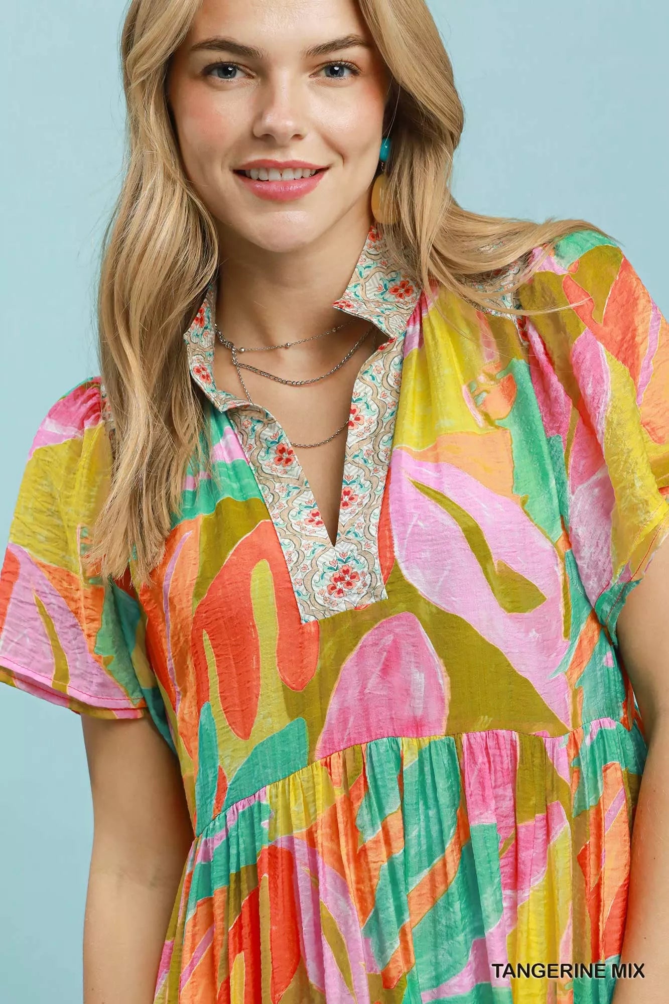 umgee abstract tropical Umgee Abstract Tropical Print Tiered Midi Dress view 5 (dress) - shop at us.meeeshop