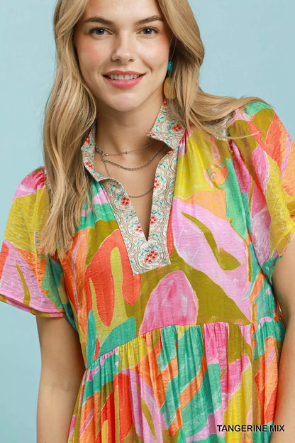 umgee abstract tropical Umgee Abstract Tropical Print Tiered Midi Dress view 5 (dress) - shop at us.meeeshop