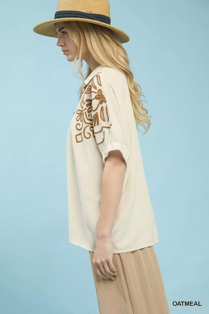 umgee floral embroidered Umgee Floral Embroidered Sleeve Blouse view 3 (top) - shop at us.meeeshop