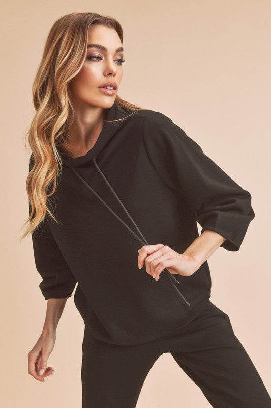 Aemi + Co Lightweight Drawstring Mock Neck Sweatshirt - us.meeeshop