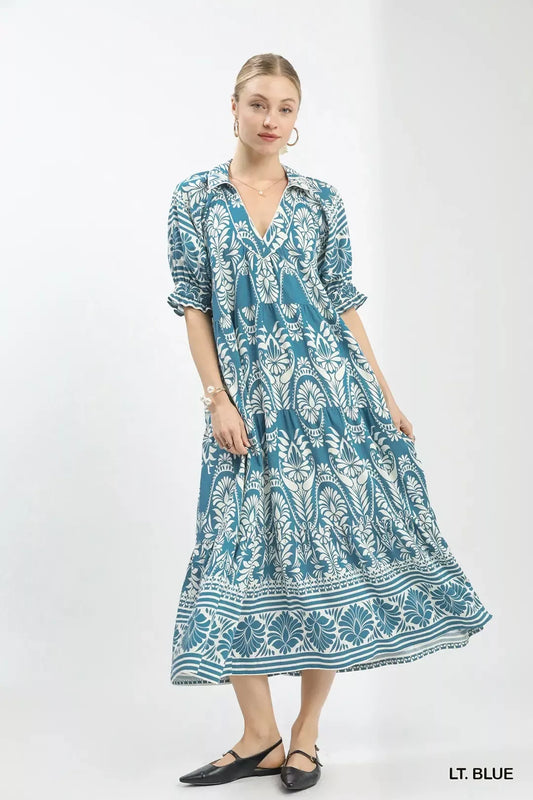 Umgee Two Tone Border Print Midi Dress (women's dresses) - shop at us.meeeshop