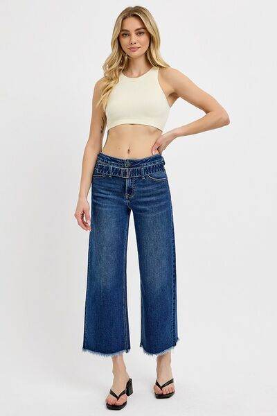 RISEN Raw Hem Wide Leg Attached Buckle Jeans - us.meeeshop