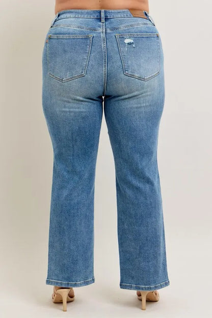 judy blue full Judy Blue Full Size High Waist Vintage Wash Front Seam & Slit Straight plus Size view 14 (piece) - shop at us.