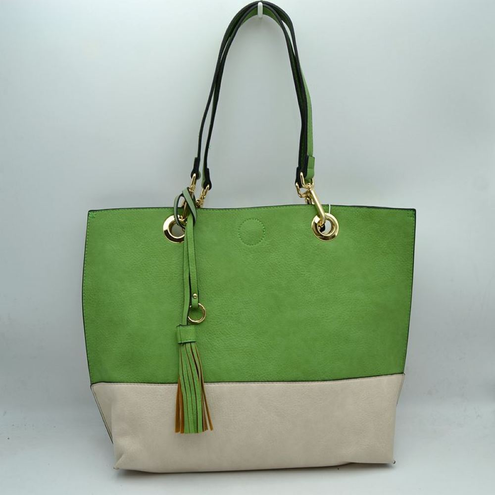 2 N1 Vegan Tote Handbag Pouch Faux Leather Tote Bag in Black-off white - Vegan Purse Tote