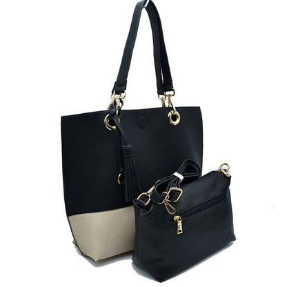 2 N1 Vegan Tote Handbag Pouch Faux Leather Tote Bag in Beige view 2 - Vegan Purse Tote