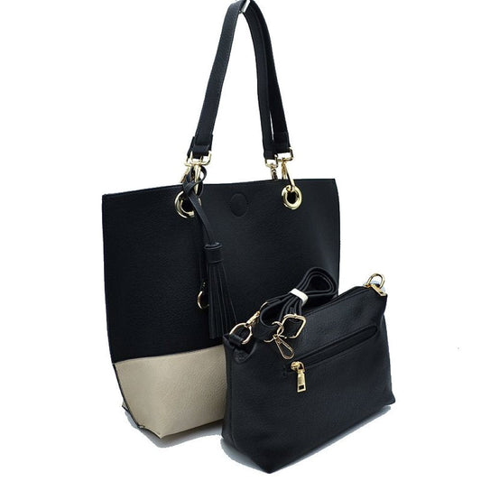 2 N1 Vegan Tote Handbag Pouch Faux Leather Tote Bag in Beige view 2 - Vegan Purse Tote