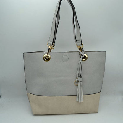 2 N1 Vegan Tote Handbag Pouch Faux Leather Tote Bag in Grey view 4 - Vegan Purse Tote