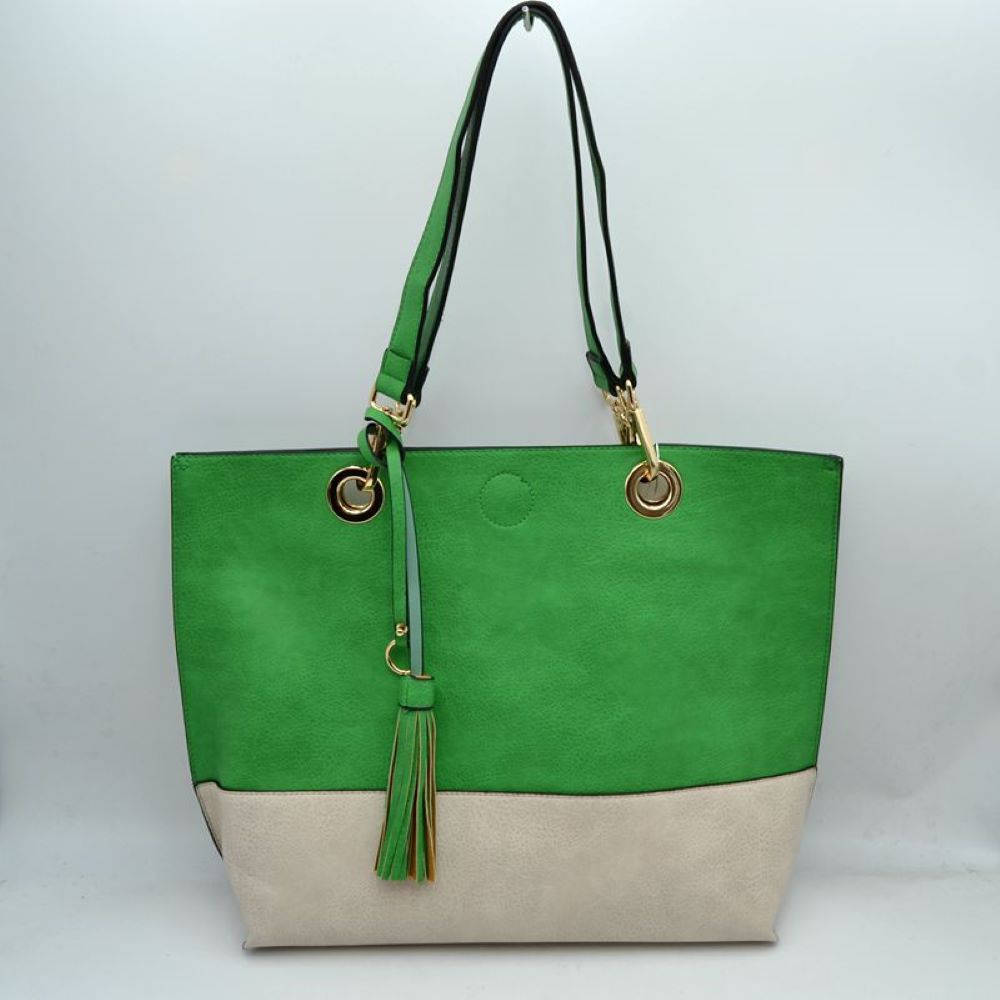 2 N1 Vegan Tote Handbag Pouch Faux Leather Tote Bag in Khaki Green view 5 - Vegan Purse Tote