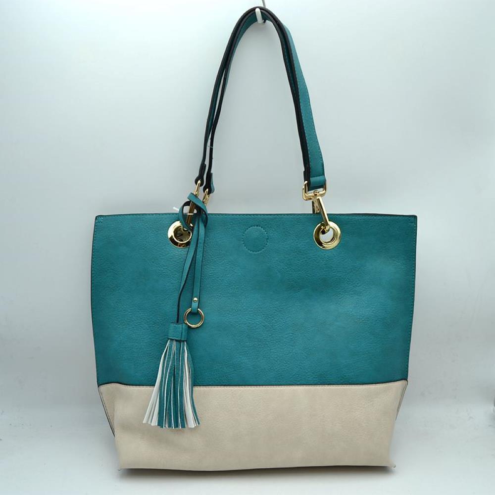 2 N1 Vegan Tote Handbag Pouch Faux Leather Tote Bag in Turquoise view 6 - Vegan Purse Tote