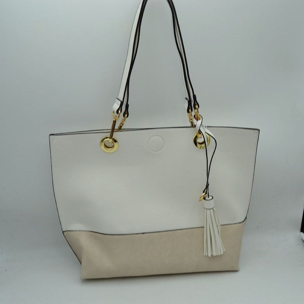 2 N1 Vegan Tote Handbag Pouch Faux Leather Tote Bag in White view 7 - Vegan Purse Tote