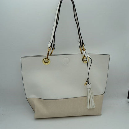 2 N1 Vegan Tote Handbag Pouch Faux Leather Tote Bag in White view 7 - Vegan Purse Tote