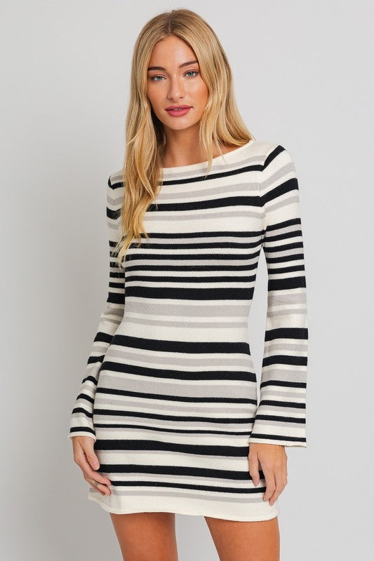 LE LIS Boat Neck Bell Sleeve Sweater Dress | us.meeeshop