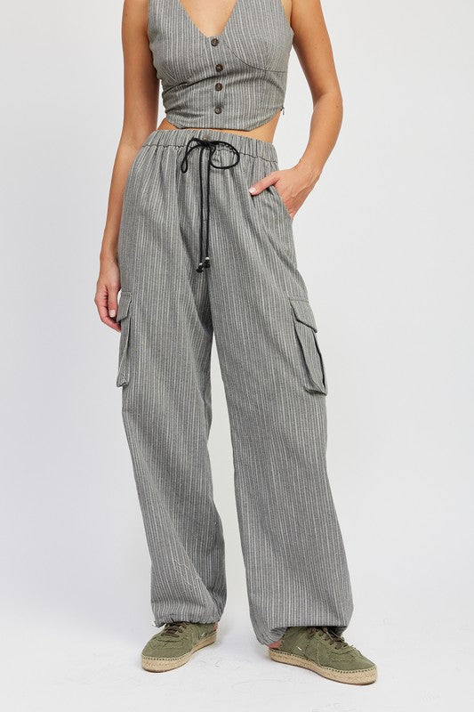 Emory Park Striped Cargo Pants With Waist Drawstring | us.meeeshop