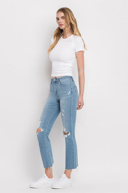 Flying Monkey High Rise Distressed Cropped Straight Jeans | us.meeeshop