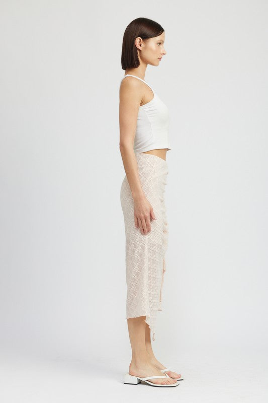 Emory Park Ruched Lace Skirt With High Slit | us.meeeshop