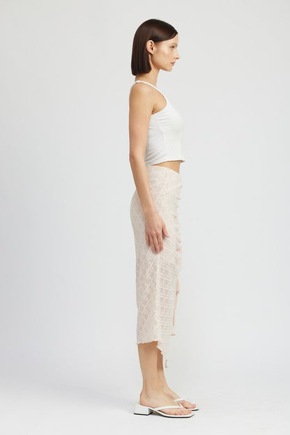 Emory Park Ruched Lace Skirt With High Slit | us.meeeshop