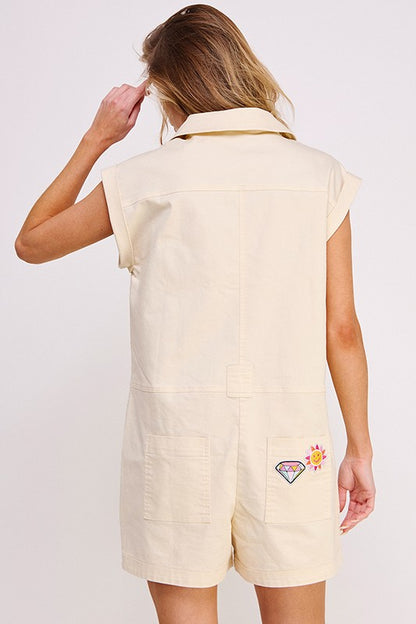 Cotton Twill Utility Romper W/ Patchwork Detail | view 14 | Jade by Jane | us.meeeshop