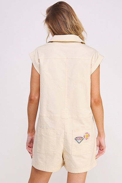 Cotton Twill Utility Romper W/ Patchwork Detail | view 13 | Jade by Jane | us.meeeshop