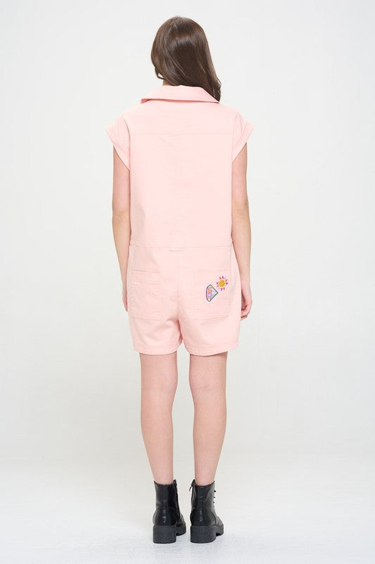 Cotton Twill Utility Romper W/ Patchwork Detail | view 6 | Jade by Jane | us.meeeshop