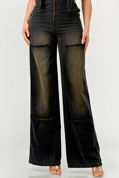 Urban Noir Denim Overalls Black Jumpsuit new