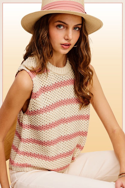 La Miel Chunky Stripe Sleeveless Sweater Top | us.meeeshop