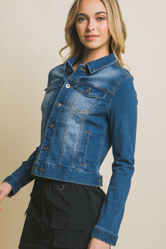 Love Tree Distressed Button Up Stretchy Cotton Denim Jacket | us.meeeshop