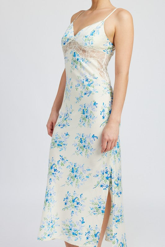 Floral Slip Dress Wtih Lace Detail | us.meeeshop