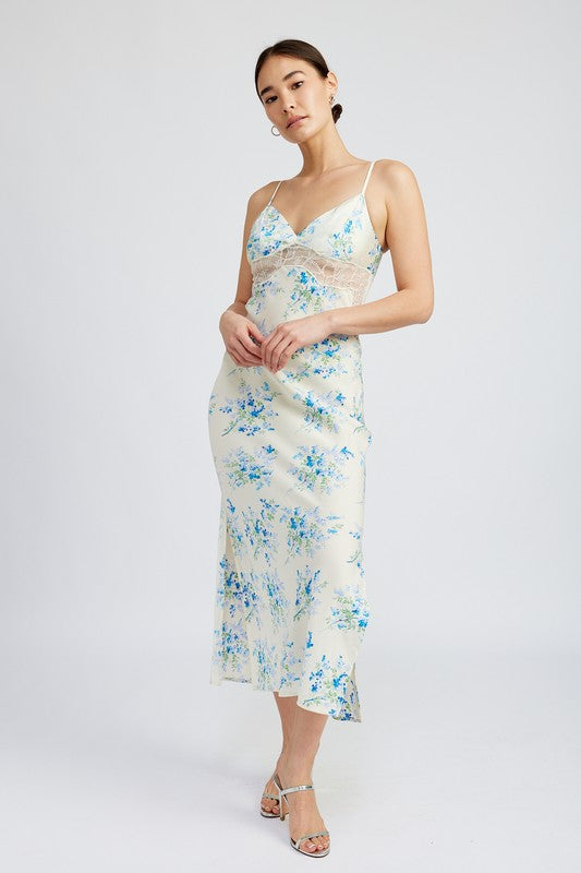 Floral Slip Dress Wtih Lace Detail | us.meeeshop