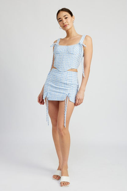 Gingham Mini Skirt With Drawstrings | us.meeeshop
