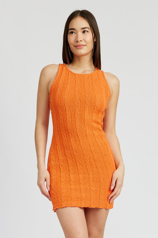 Round Neck Fitted Mini Dress | us.meeeshop