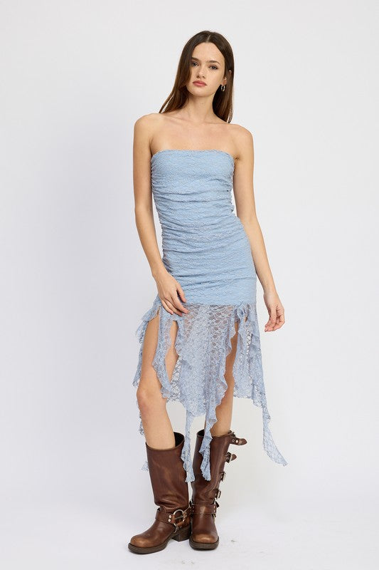 Lace Tube Dress Wtih Ruffle Detail | us.meeeshop