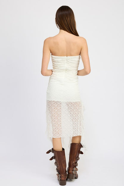 Lace Tube Dress Wtih Ruffle Detail | us.meeeshop
