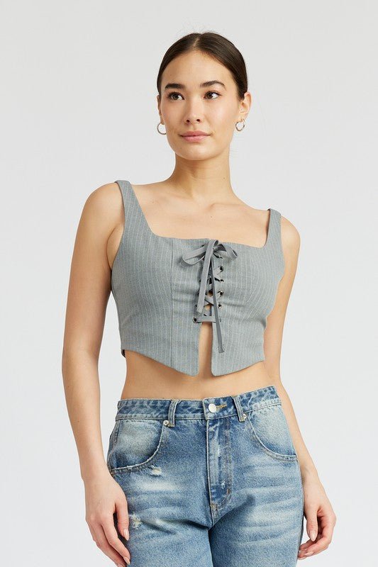 Square Neck Top With Lace Up Front | us.meeeshop