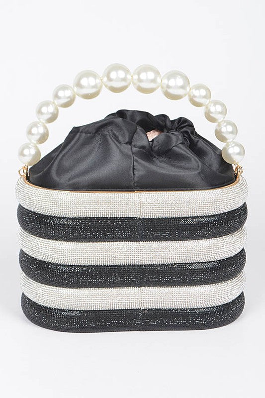 Pearl Handle Rhinestone Statement Bucket Clutch